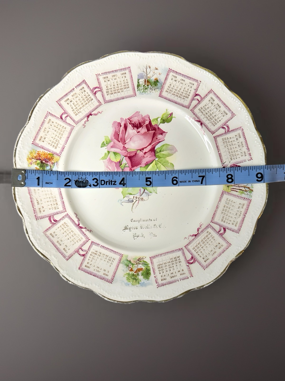 Royal Porcelain Germany 1908 Advertising Calendar Plate