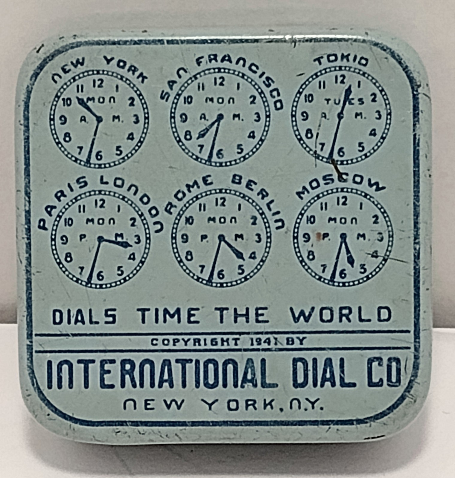 Vintage 1940/50’s INTERNATIONAL DIAL CO. Watch Metal Tin Container