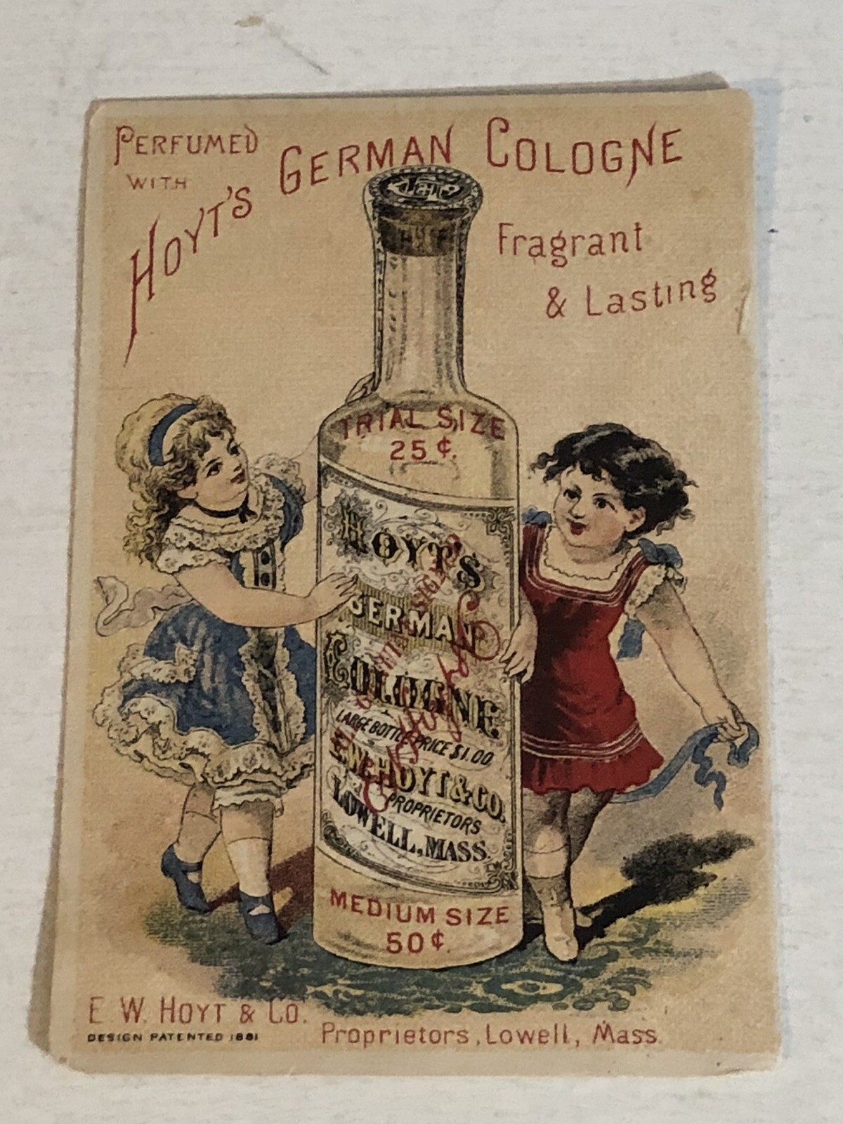 Holt’s German Cologne Victorian Trade Card Lowell Massachusetts VTC1