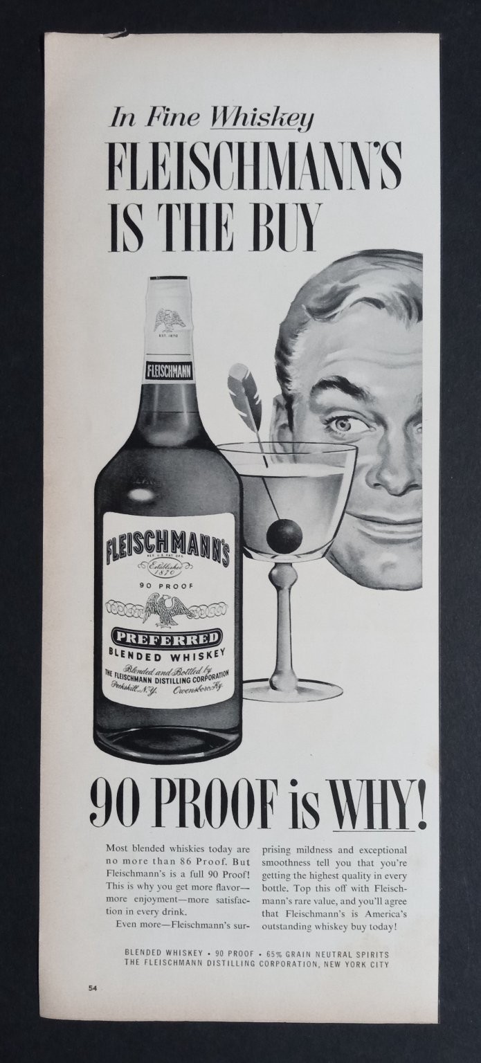 Fleischmann’s Magazine Ad Whiskey 90 Proof Mid-Century Modern