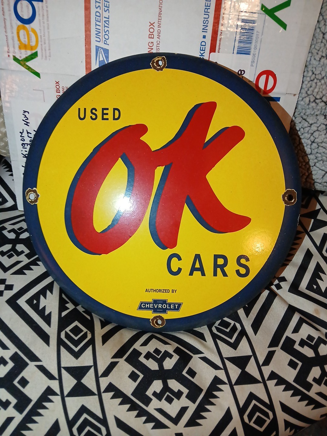 VINTAGE CHEVROLET PORCELAIN OLD SIGN OK USED CARS TRUCK SALES SERVICE DEALERSHIP