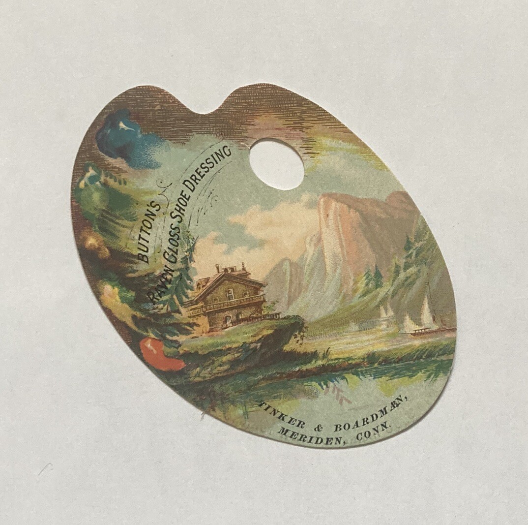 Buttons Raven Gloss Shoe Dressing Victorian Trade Card Artist Palette Die Cut 4