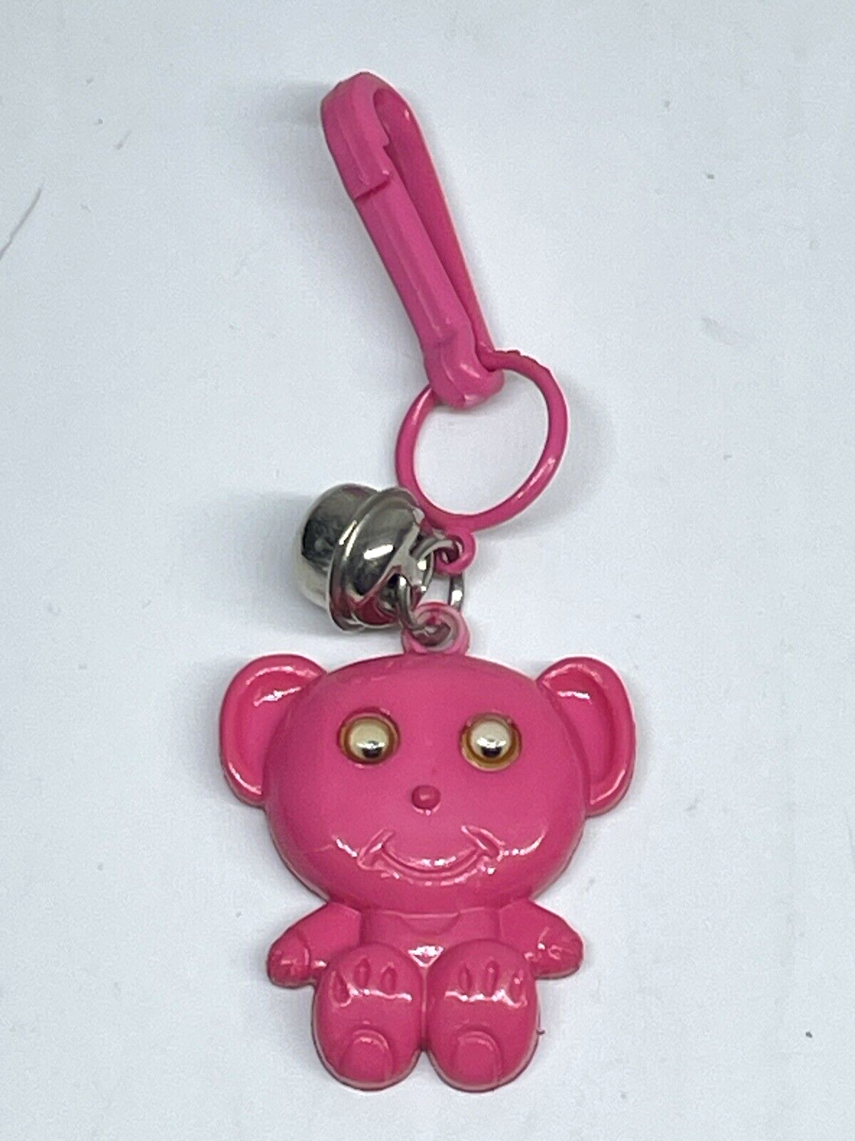 1980s Pink Teddy Bear Googly Eyes Plastic Bell Charm Bracelet Necklace Vintage