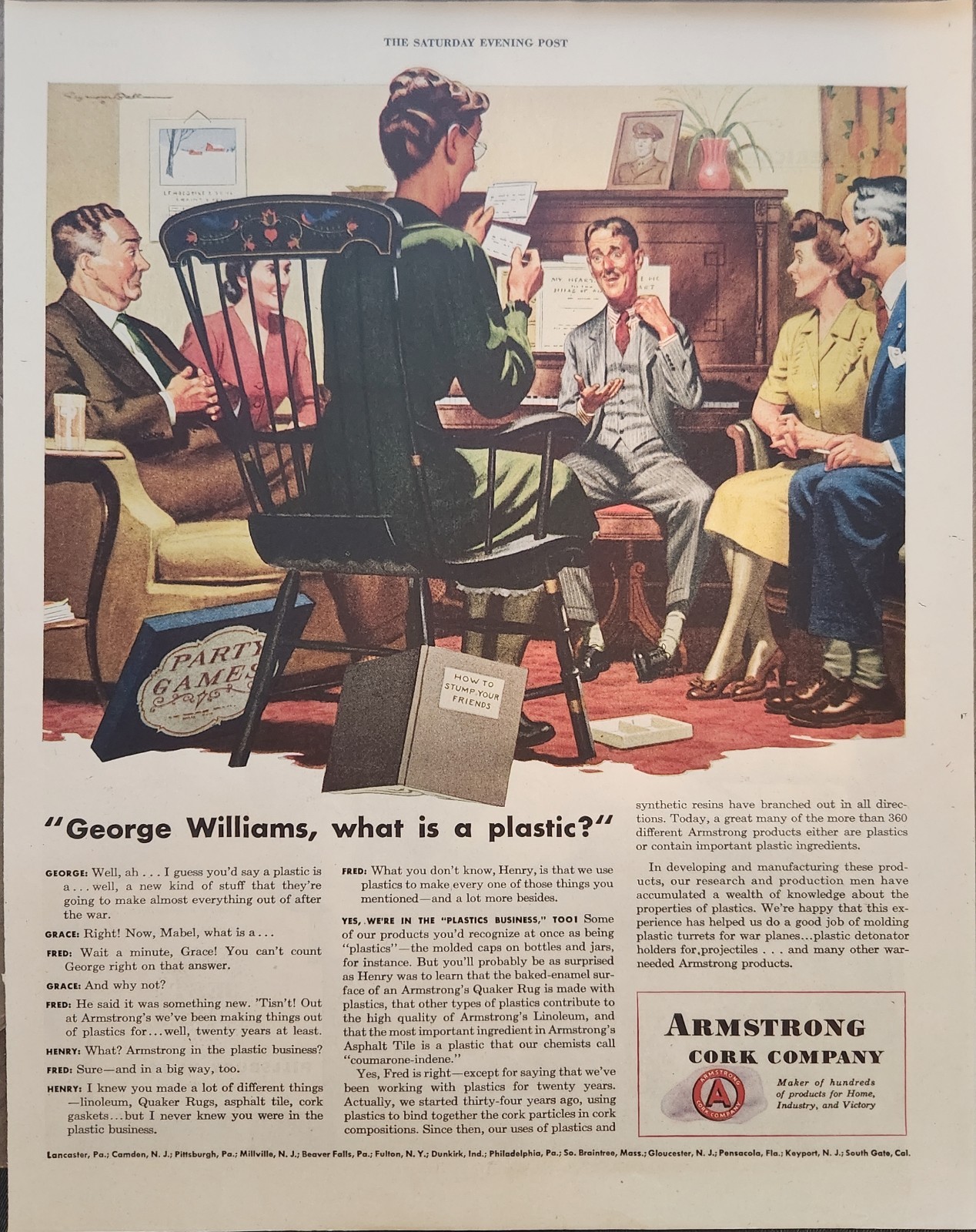 1945 Armstrong Cork Company Vintage Ad George Williams What is a Plastic 13 x 10