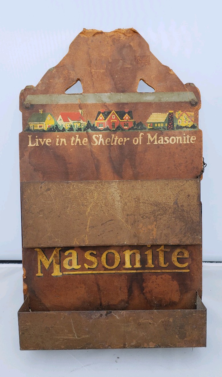 Vintage Masonite Sign Pamphlet Holder Hardware Lumber Farm Advertising Display