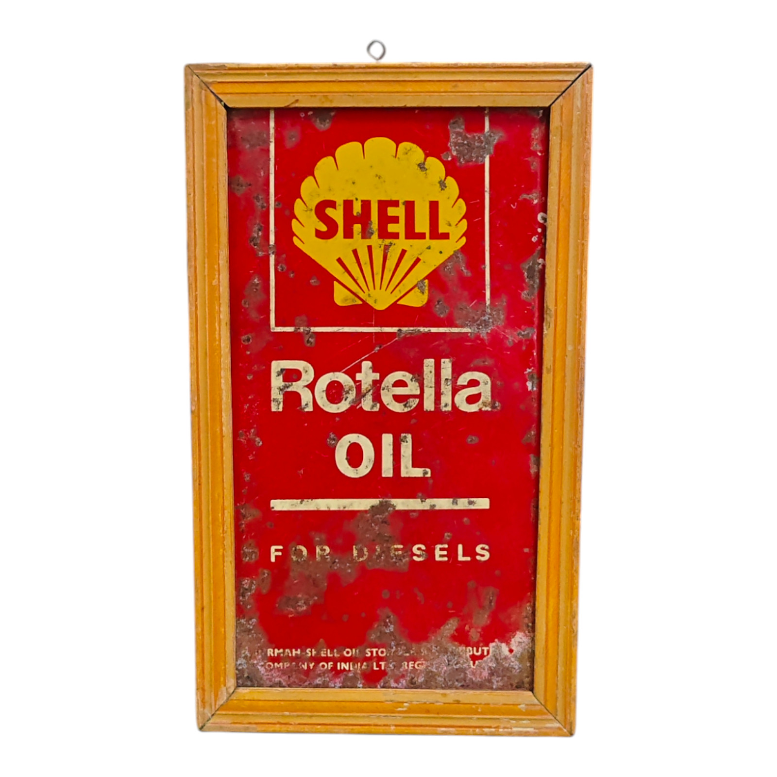 Vintage Old Antique Shell Rotella Oil Ad. Litho Tin Sign Board With Frame