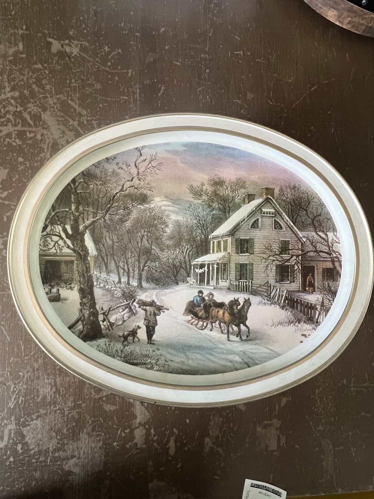 Sunshine Biscuit Tin Oval American Homestead Winter Summer Large 11 X 14 X 4