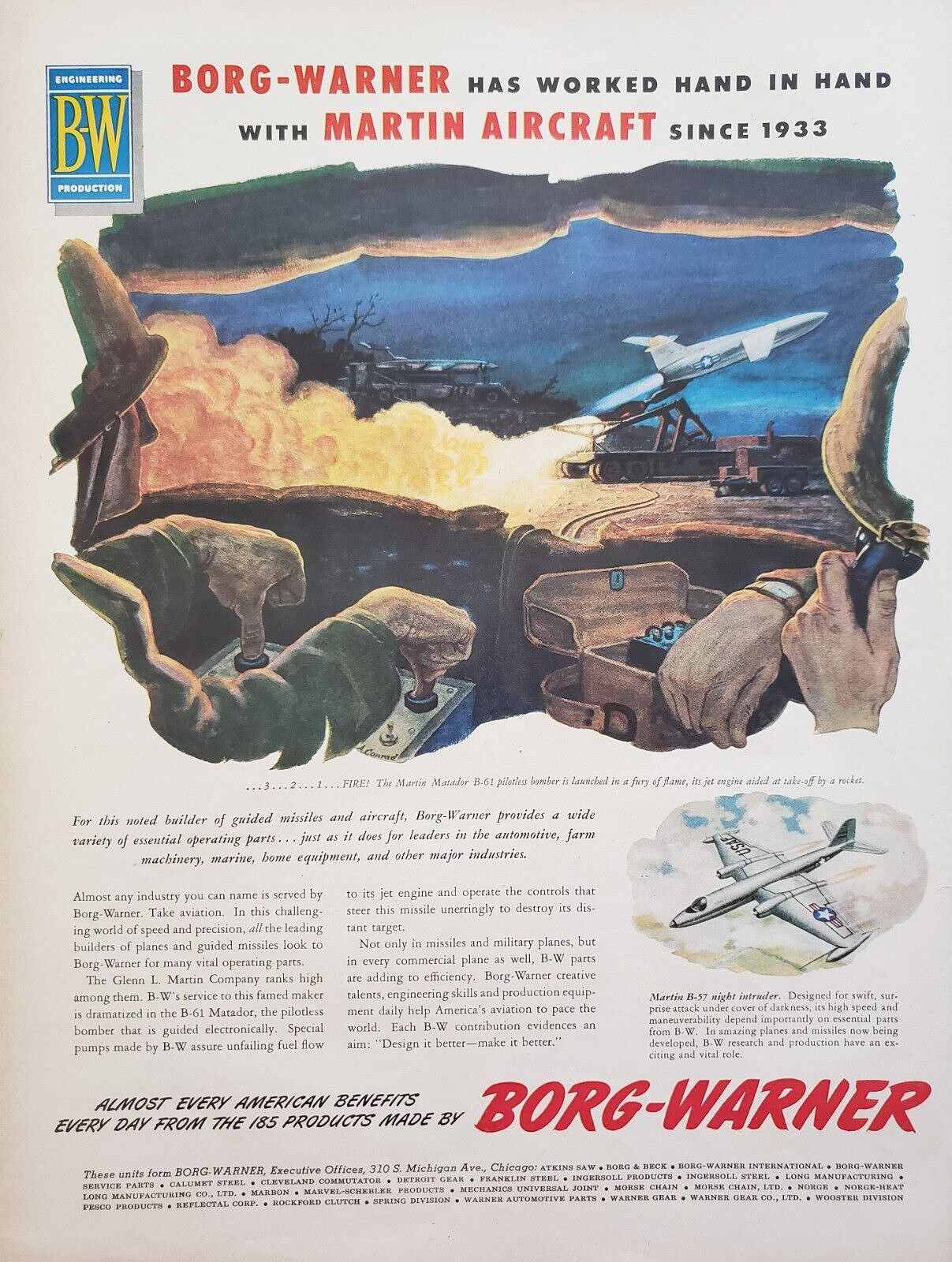 1954 Borg-Warner Has Worked Hand In Hand With Martin Aircraft Print Ad