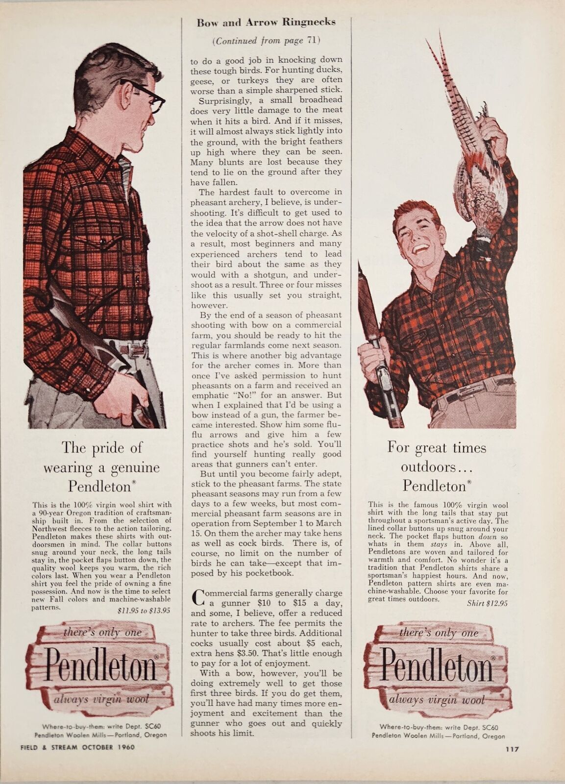1960 Print Ad Pendleton 100% Virgin Wool Outdoors Shirts Portland,Oregon