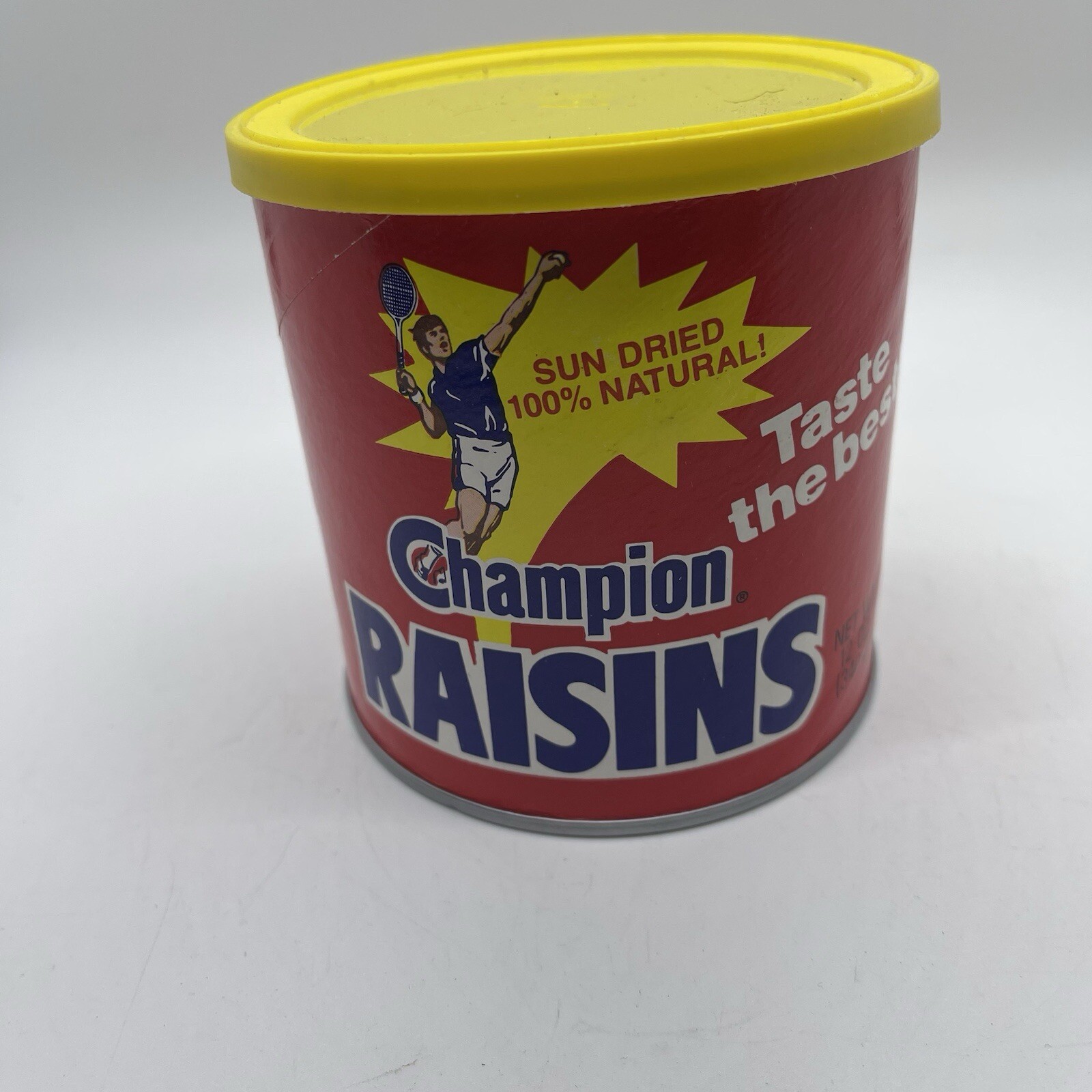 VINTAGE KITCHEN 4 5/8″ HIGH 1988 CALIFORNIA CHAMPION RAISINS TIN CAN *EMPTY*