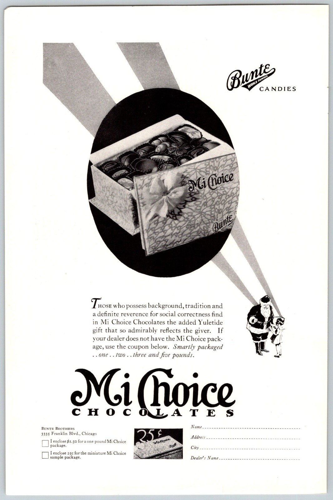 MI CHOICE CHOCOLATES BUNTE CANDIES Vtg. 6.5″x10″ Magazine Ad 1920’s M751