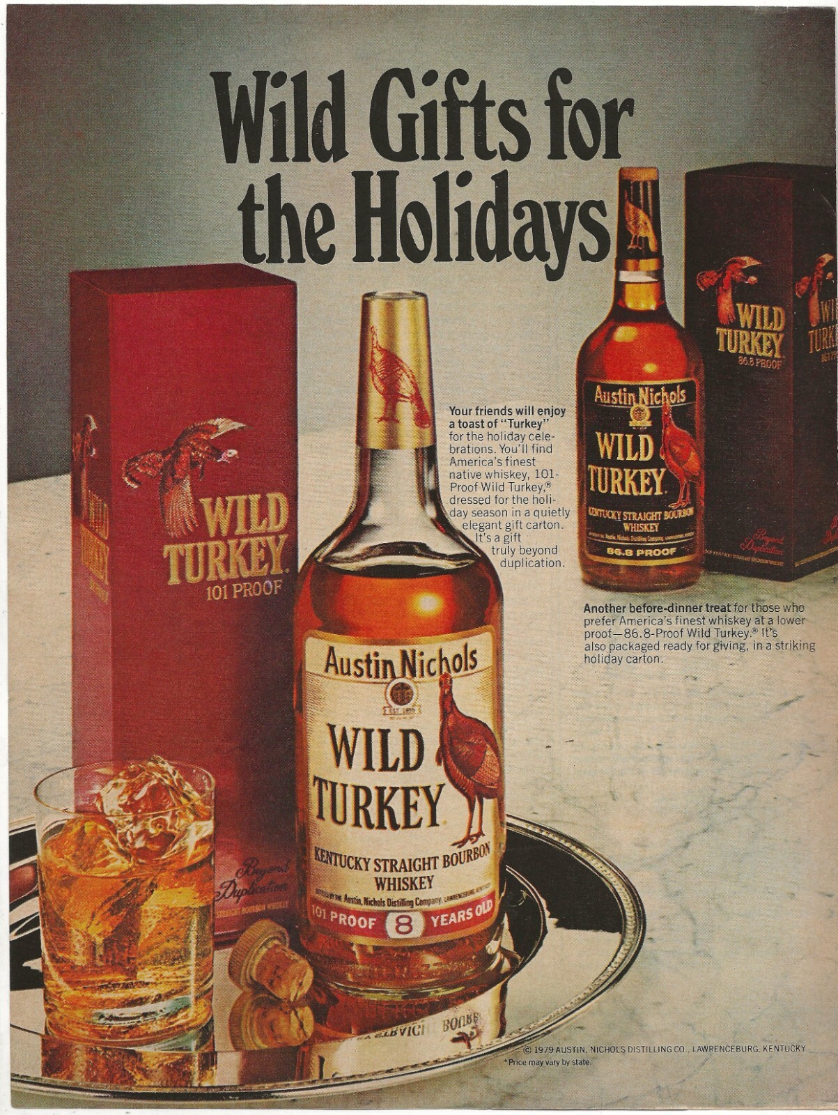 Vintage 2-Page Ad Wild Turkey Bourbon – Wild Gifts For The Holidays – Dec 1979