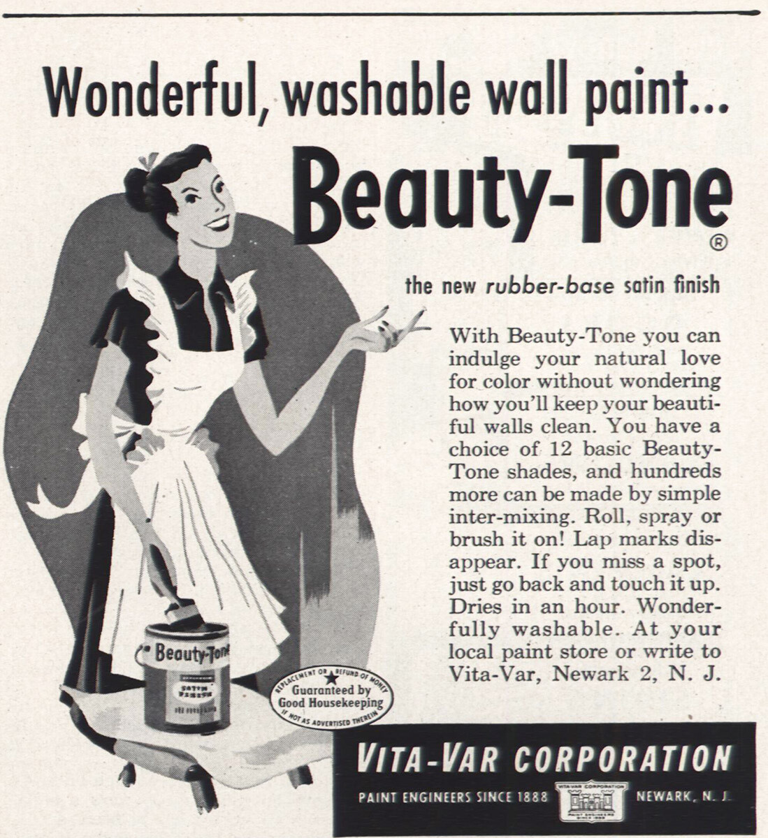 1953 Beauty Tone Paint: Wonderful Washable Vintage Print Ad