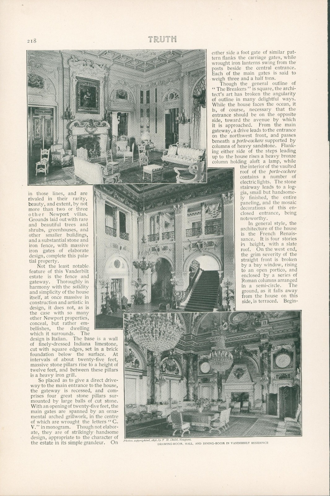 1900 The Breakers Vanderbilt Newport Loggia Drawing Dining Room Inside Story T9