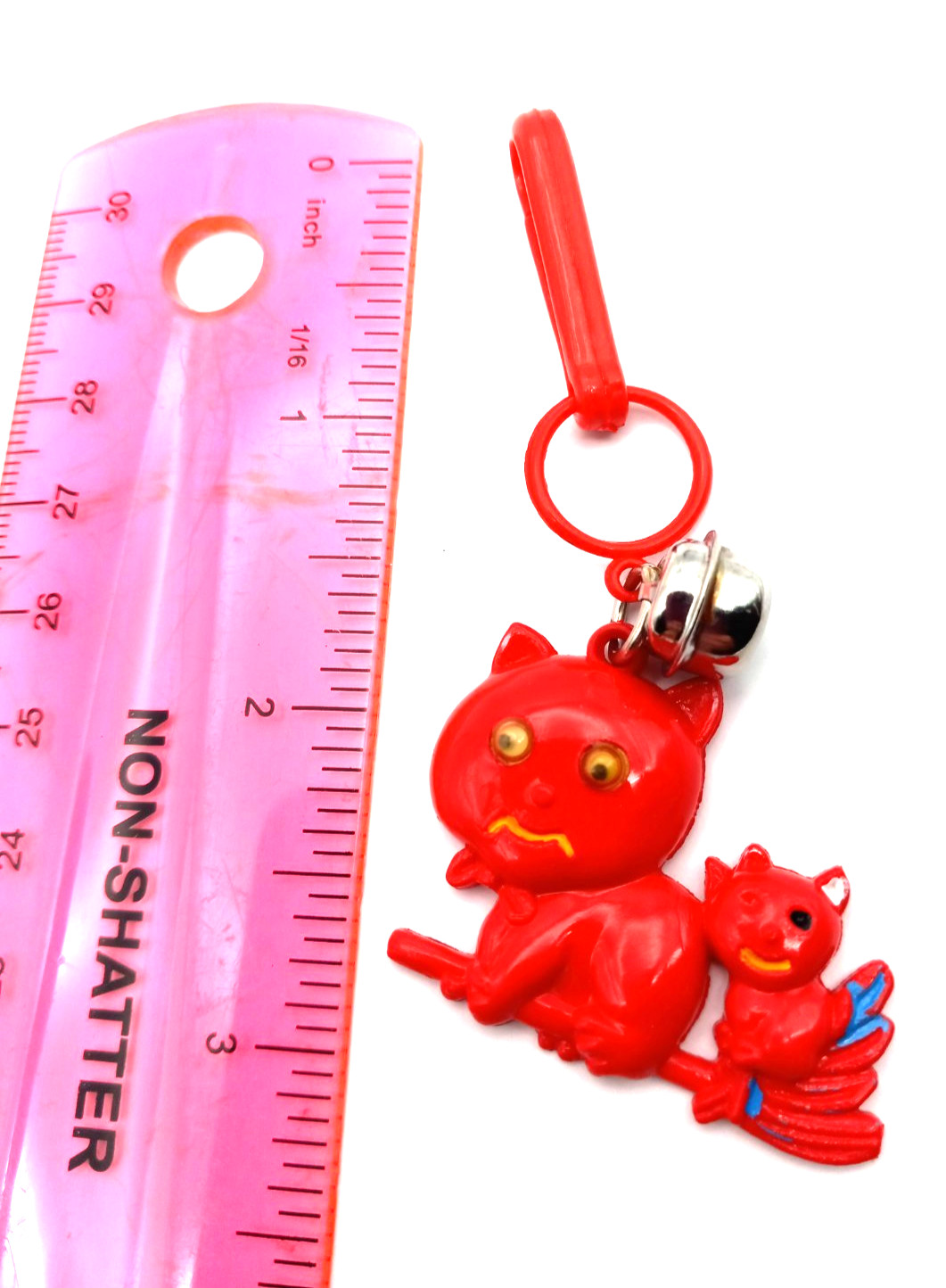 Vintage 1980s Charm Red Kitty Cat and Kitten Googly for Plastic Clip Necklace