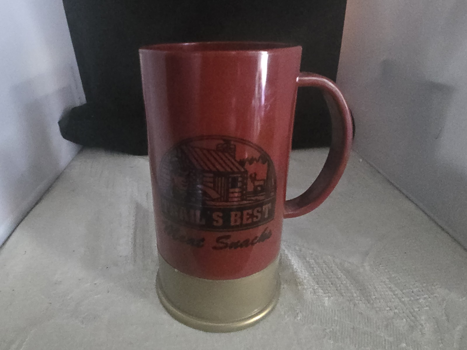 Vintage Federal Premium Trails Best Meat Snacks Big Shot Maroon Plastic Mug