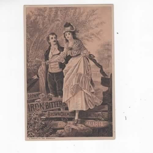 Iron Bitters Brown Chemical Co. anti Malaria Victorian Trade Card 1890 Balt.