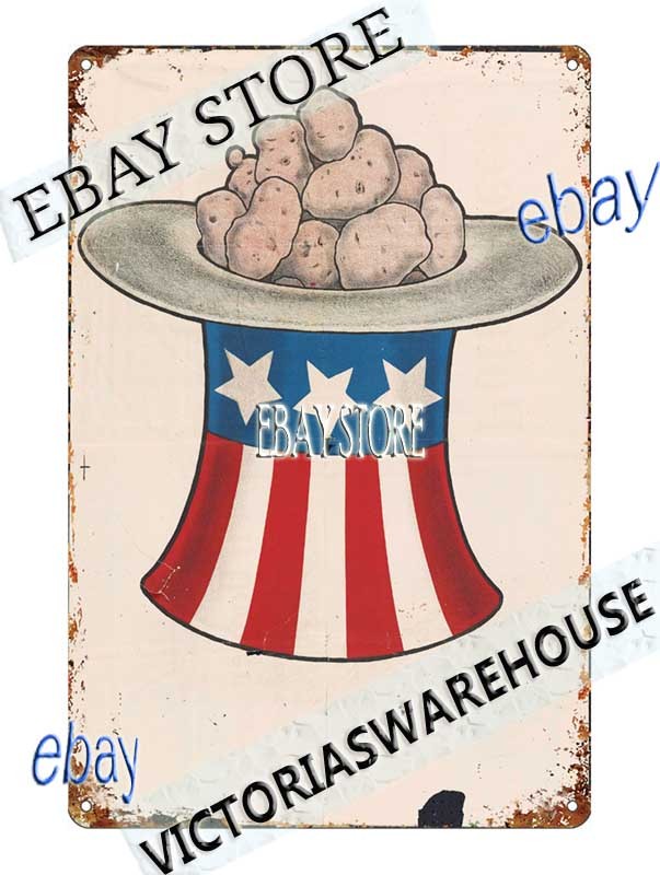 Tin Sign 1914 Uncle Sam Hat Potatoes Patriotic Farm Poster offices