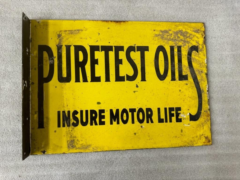PURETEST OILS INSURE MOTOR OIL 16.5X11 FLANGE PORCELAIN ENAMEL SIGN