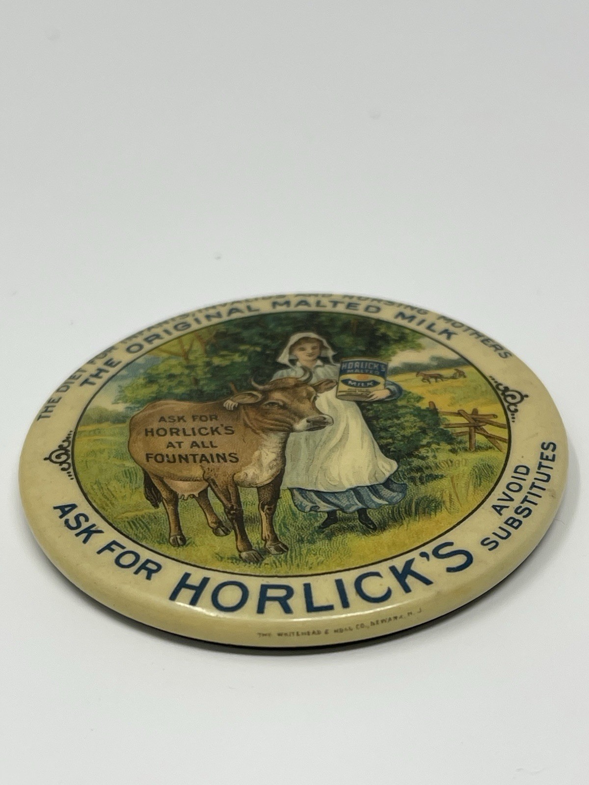 Antique Horlick’s Malted Milk Celluloid Pocket Mirror Advertising 1920s
