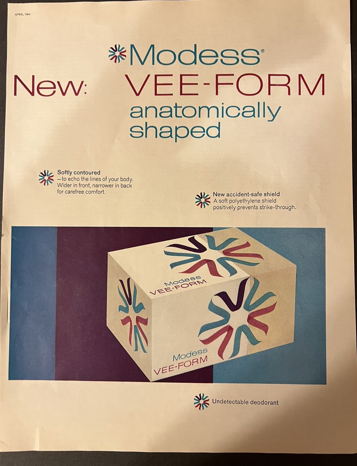 Vtg Modess Vee-Form Anatomically Shaped Undetectable Deodorant Feminine Pad-LHJ
