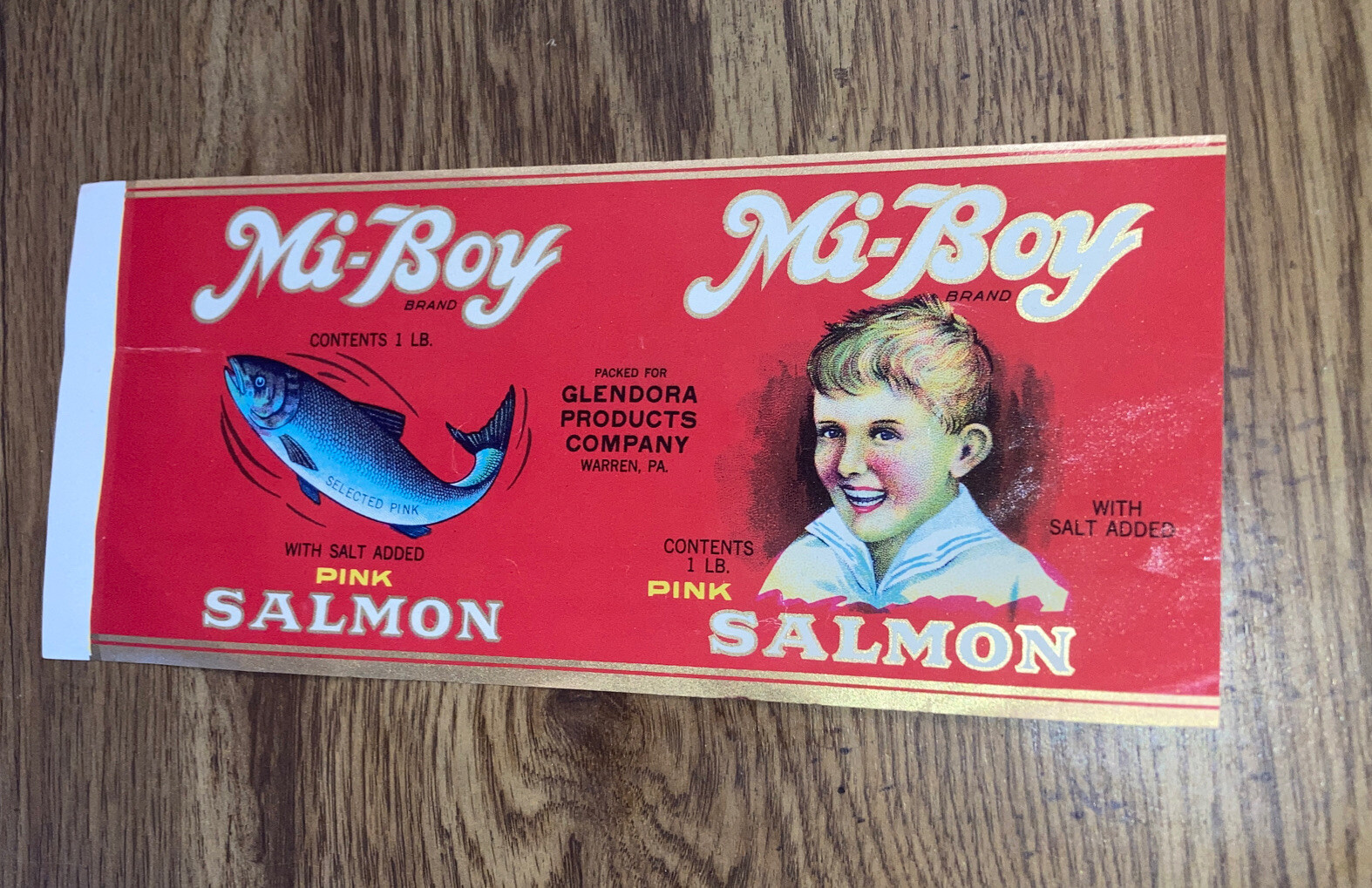Mi-Boy Pink Salmon Vintage Product Label, Glendora Products Company
