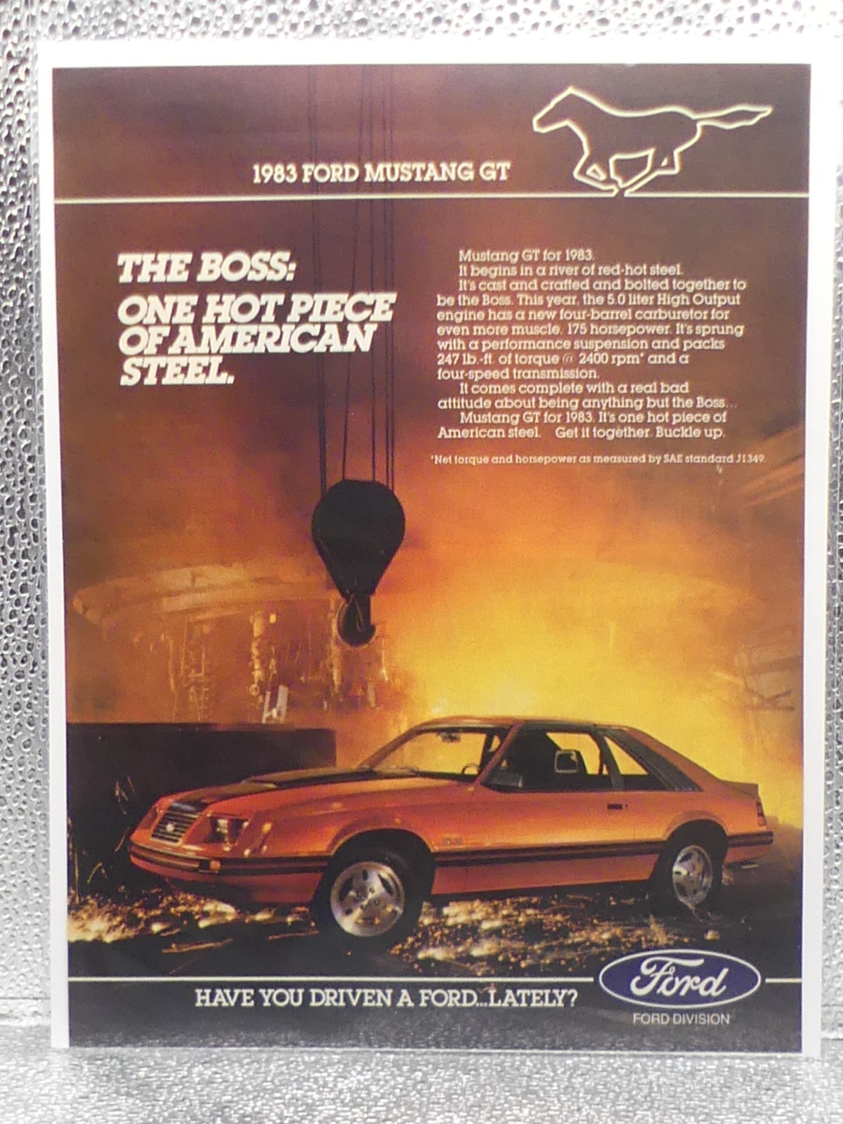 Vintage Ford Mustang GT American Steel Boss 1982 Print Advertising Full Page Ad