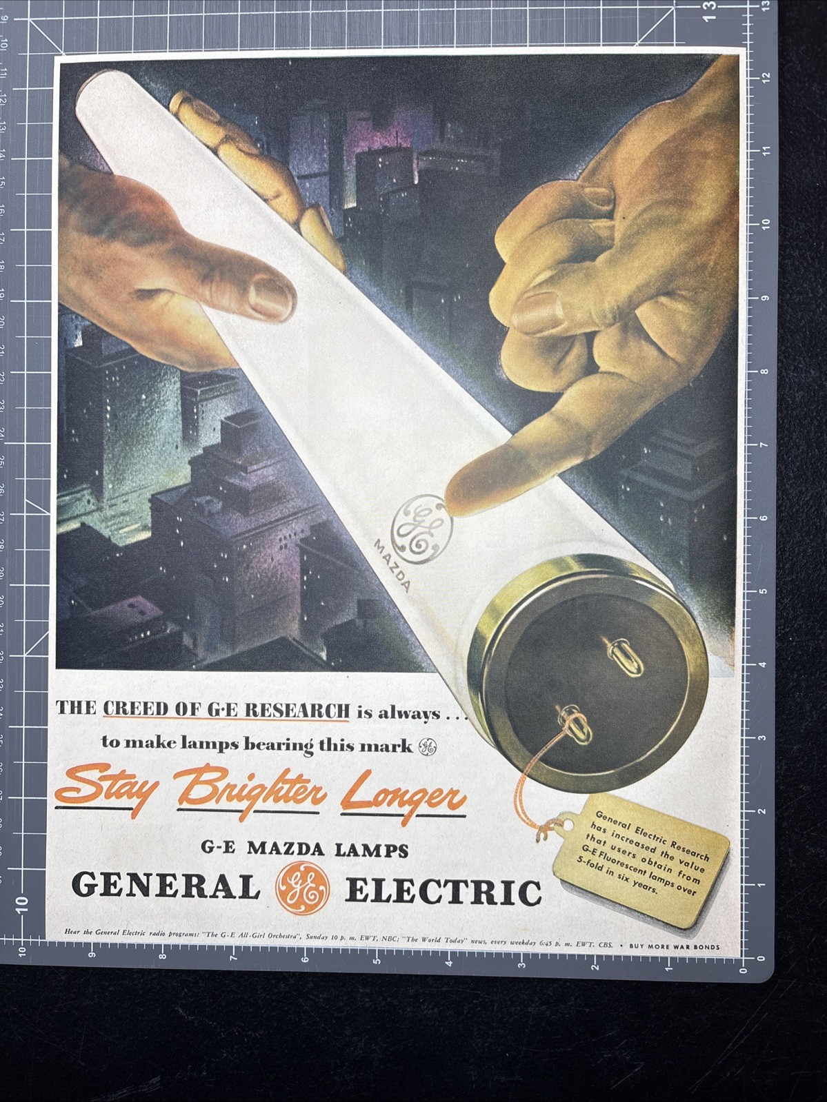 1944 Print Ad General Electric G-E Mazda Lamps Stay Brighter Longer