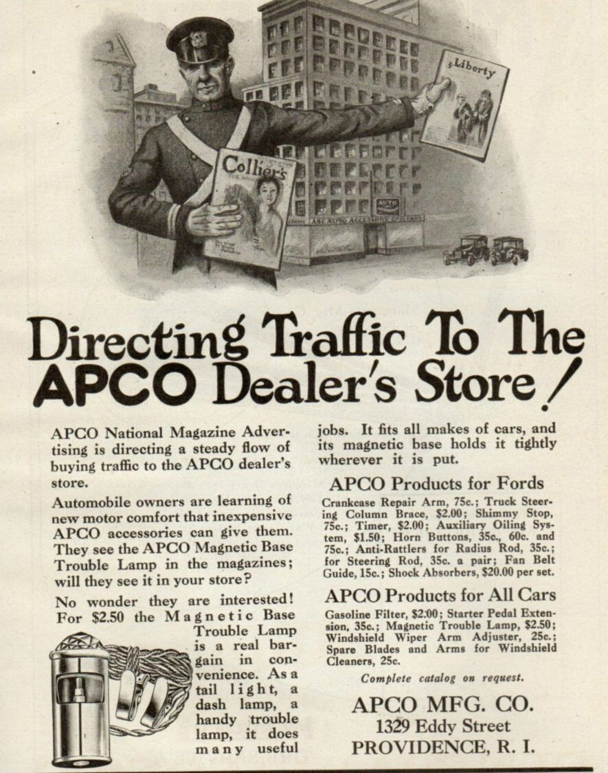 Vintage Print advertisement ad 1927 auto part Cop Directing Traffic APCO Dealer