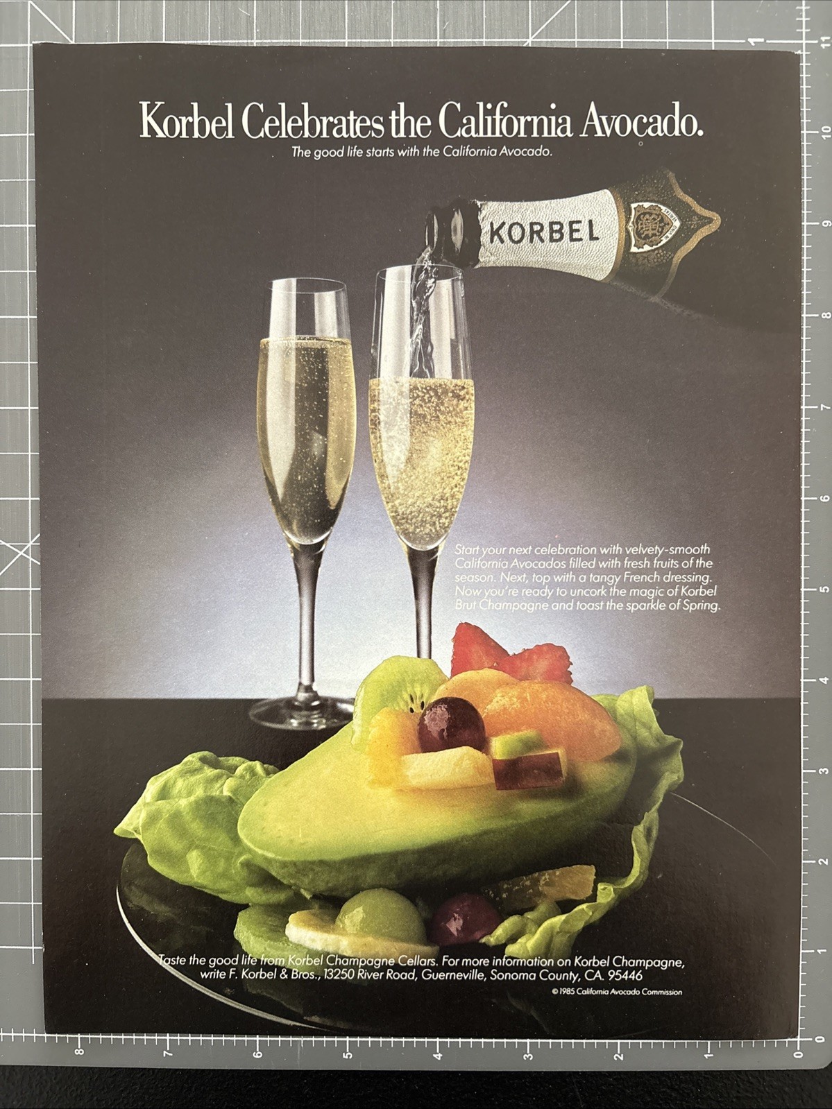 1985 Print Ad Korbel Champagne California Avocado & Fruits Pouring Champagne