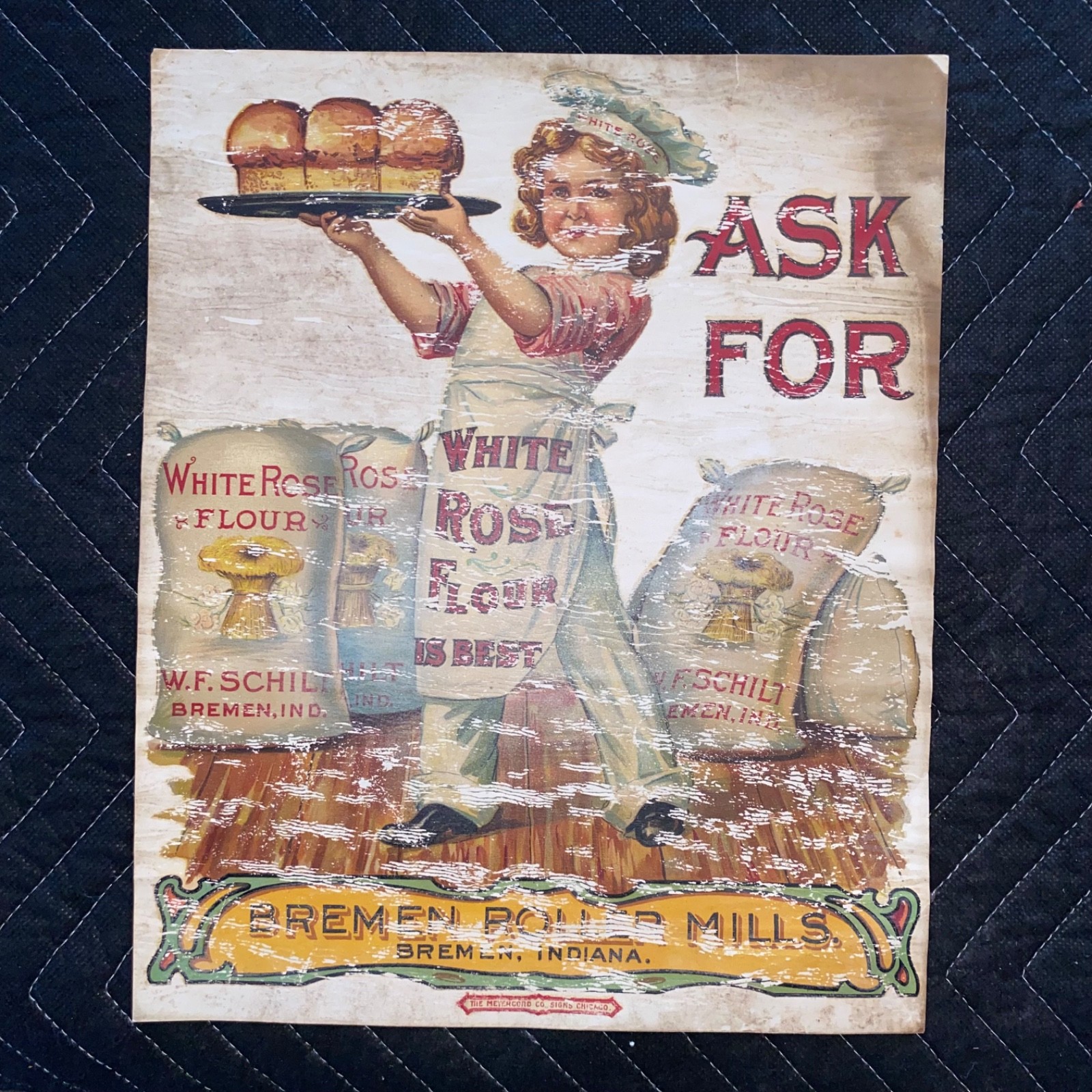 Vintage White Rose Flour Paper Window Advertising Signs by Meyercord Quantity 4