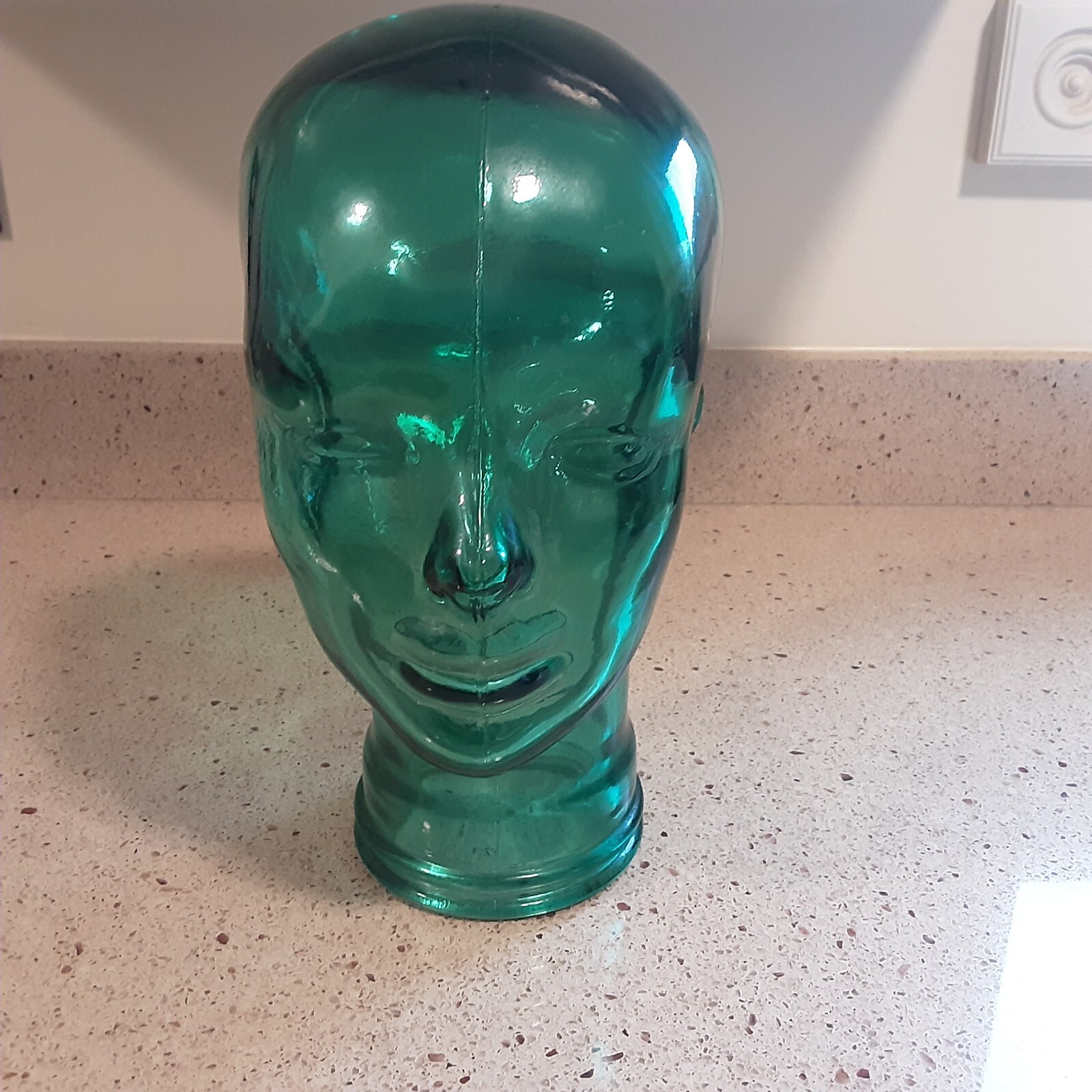 Vintage Emerald Green Glass Mannequin Head Life Size Wig Hat Display