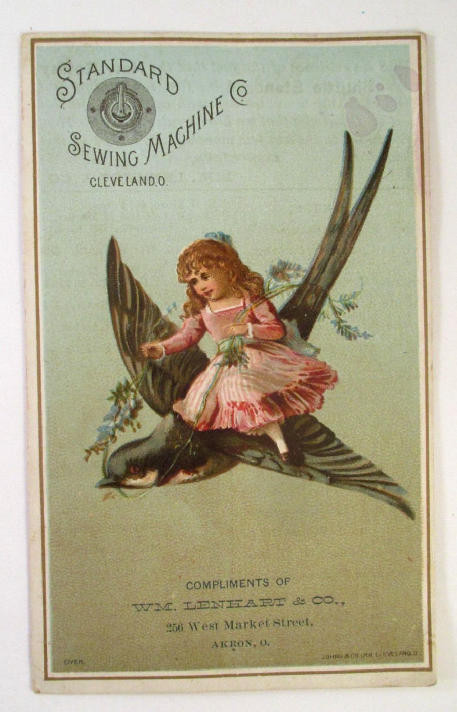 STANDARD SEWING MACHINE CO CLEVELAND OH WM LENHART AKRON VICTORIAN TRADE CARD