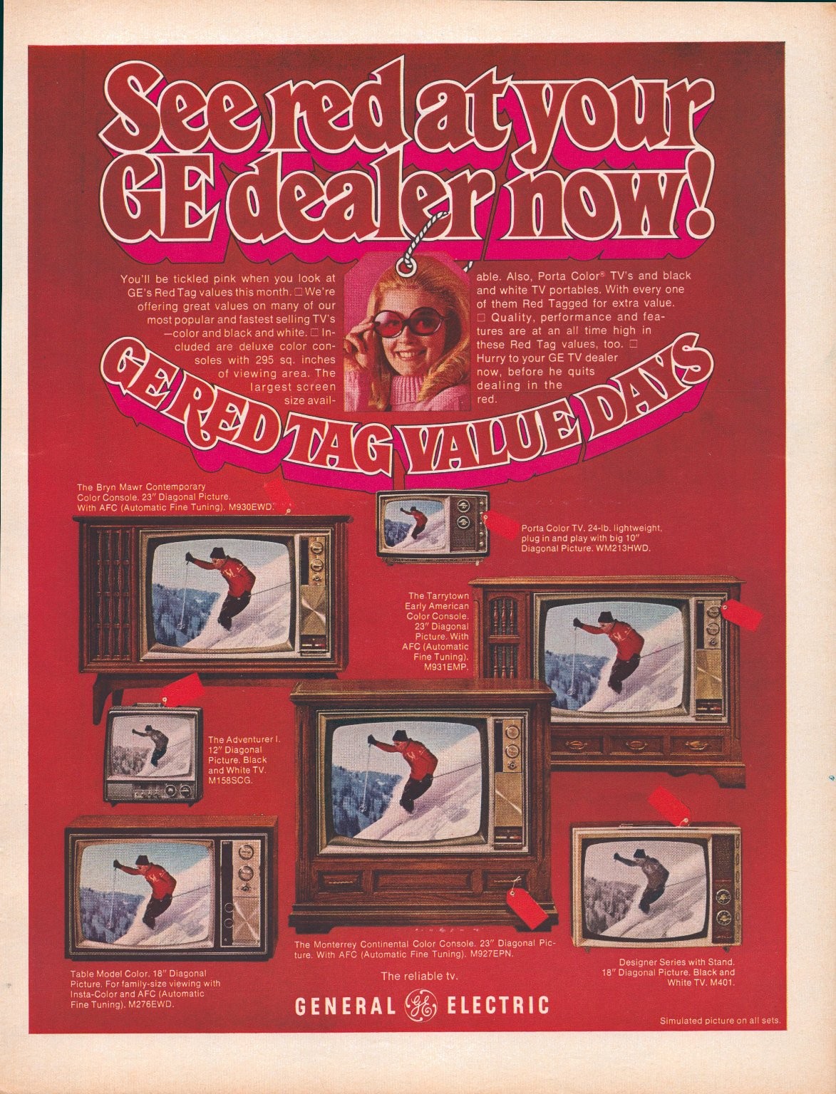 General Electric Magazine Print Ad 1960s Color TV Red Tag Value Days MCM