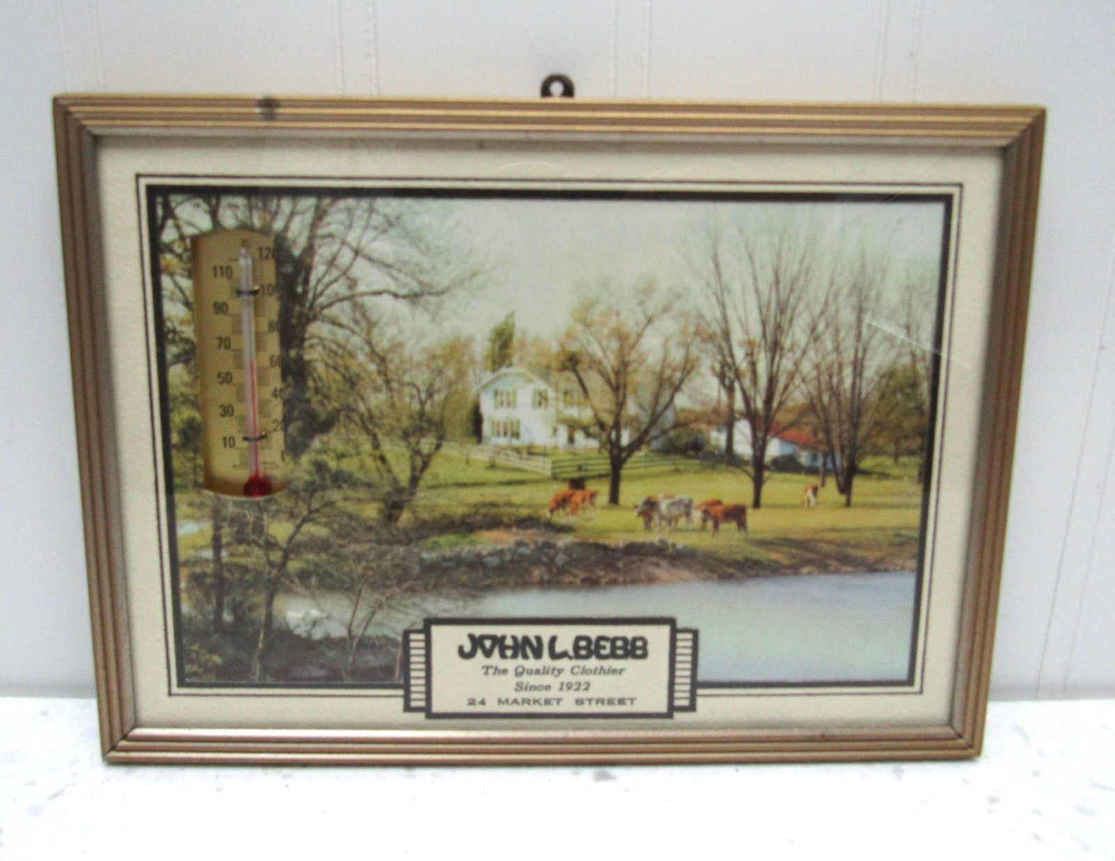 Vtg Advertising Picture Thermometer Calendar John L. Bebb Clothier rare 1952