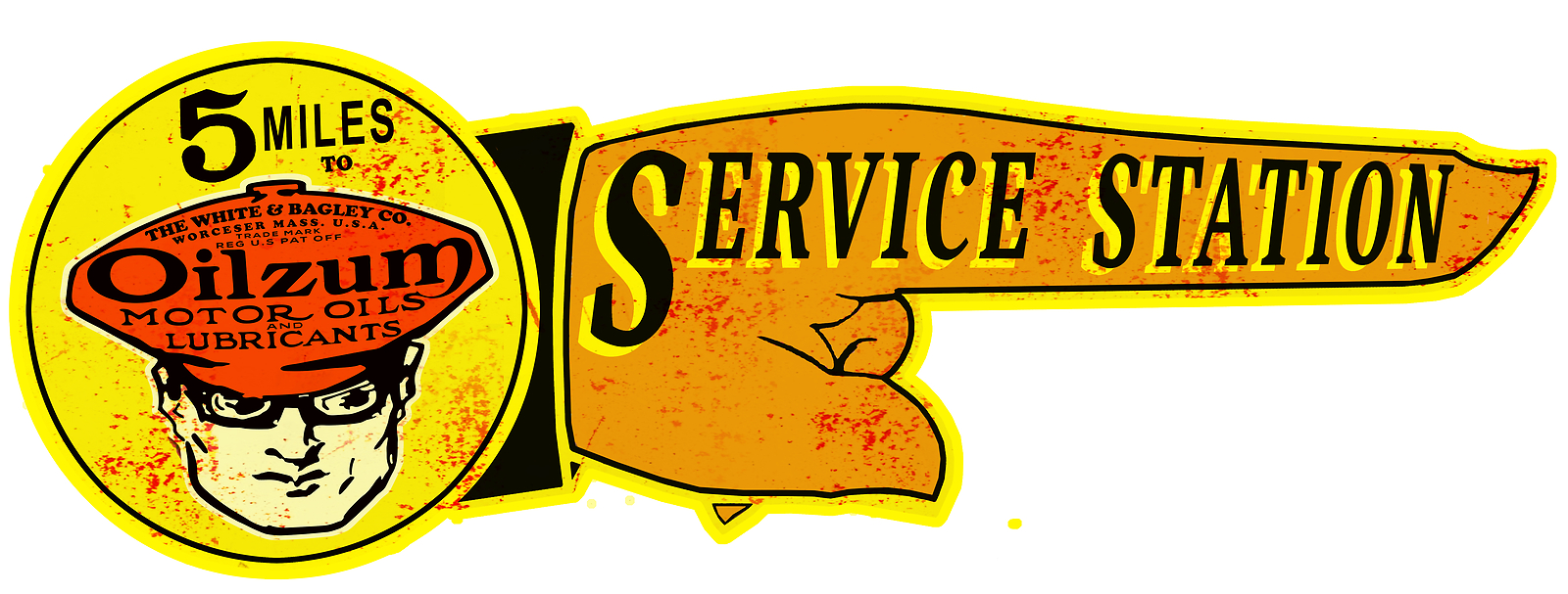 Oilzum 5 Miles To A Service Station Vintage Cut Out Metal Sign 23×8.5