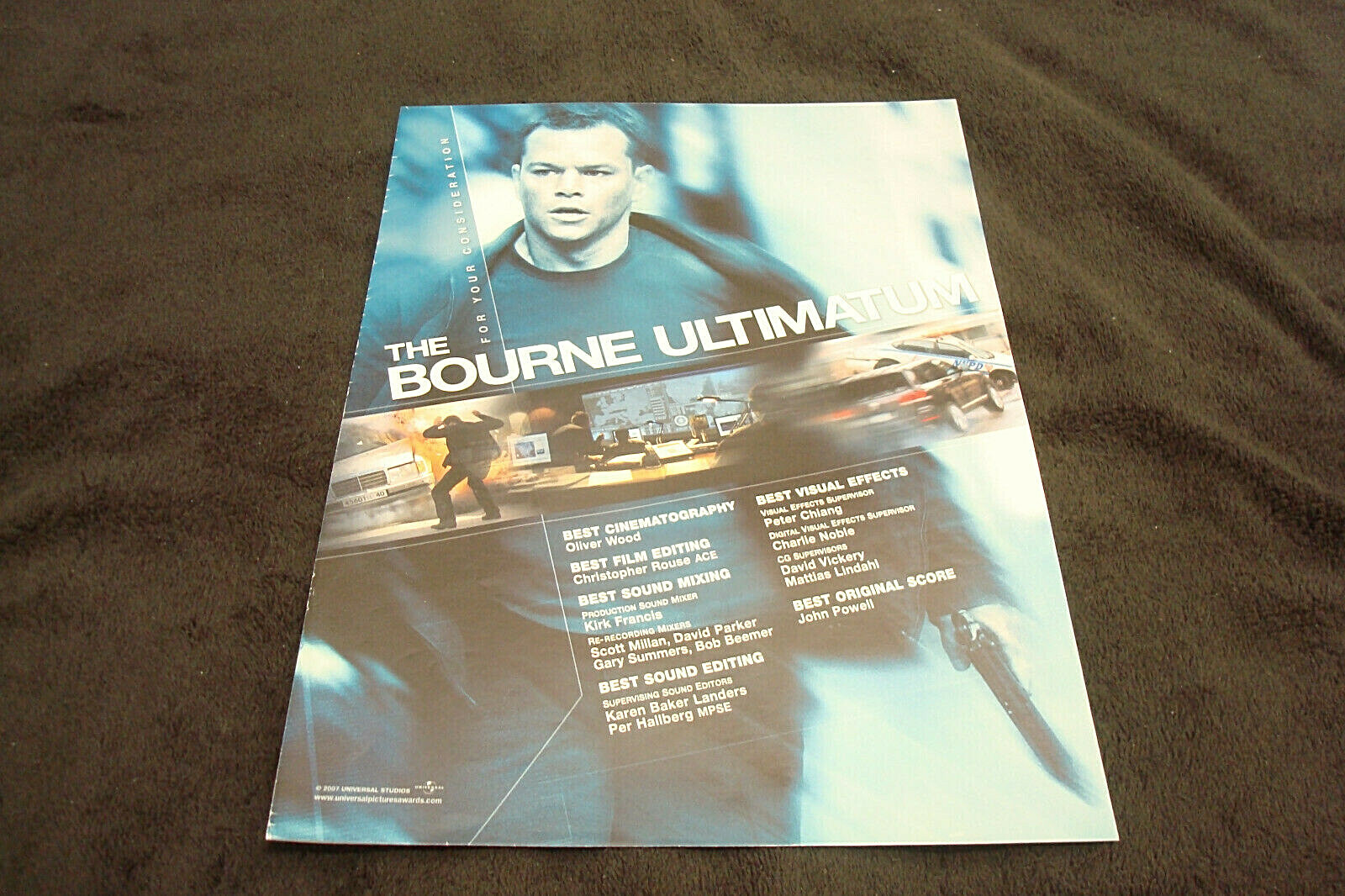 BOURNE ULTIMATUM Oscar ad Matt Damon as Jason Bourne, Best Visual Effects, Score