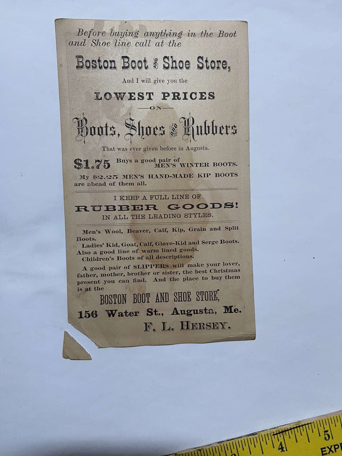 Boston Boot & Shoe Hersey Angel’s Message Victorian Advertising Trade Card A223