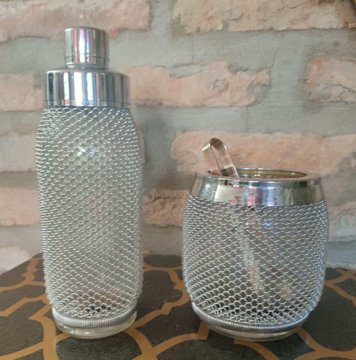 Shaker, Ice Holder Glass Metal Mesh VINTAGE BAR PUB