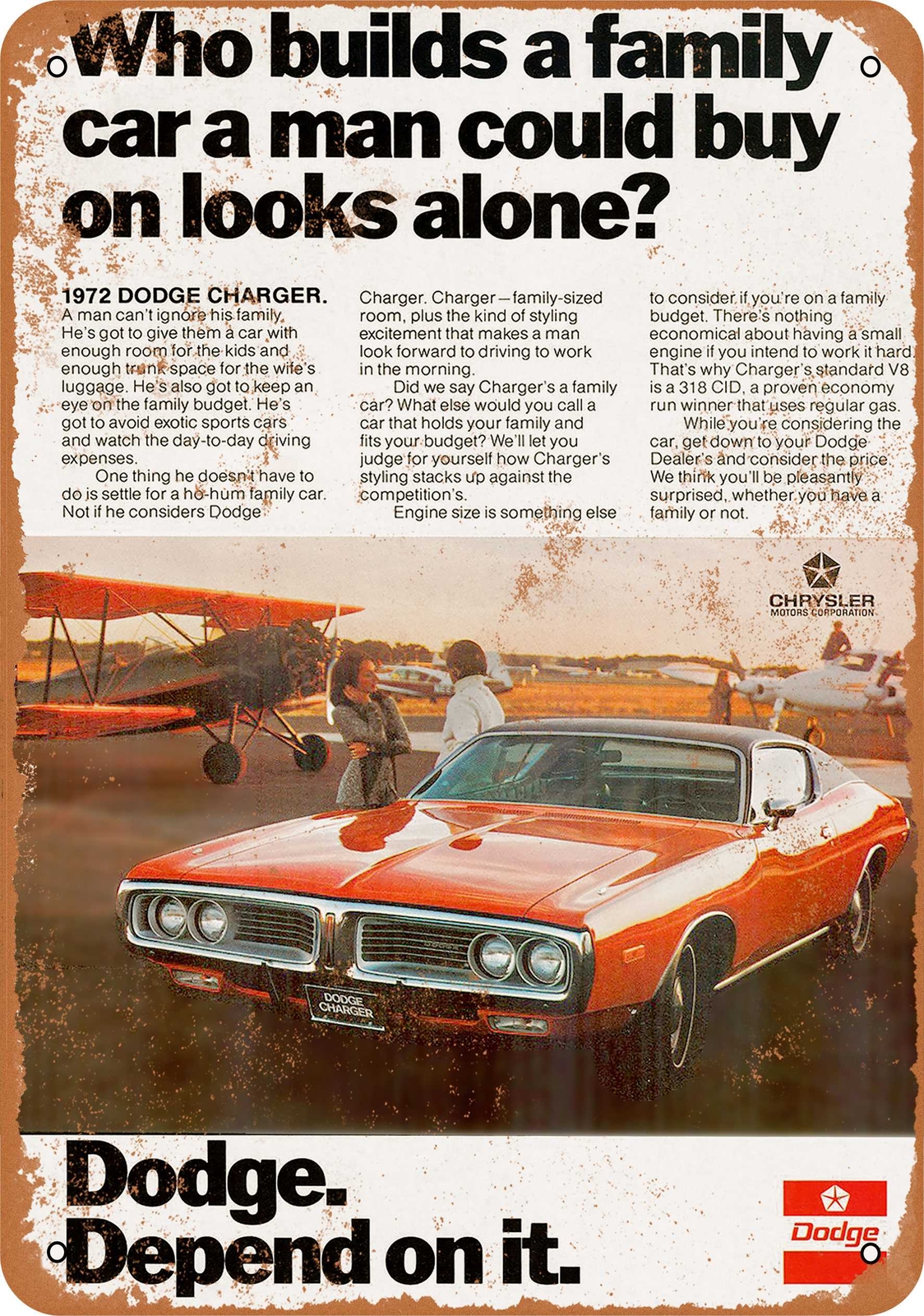 METAL SIGN – 1972 Dodge Charger – Vintage Look Reproduction