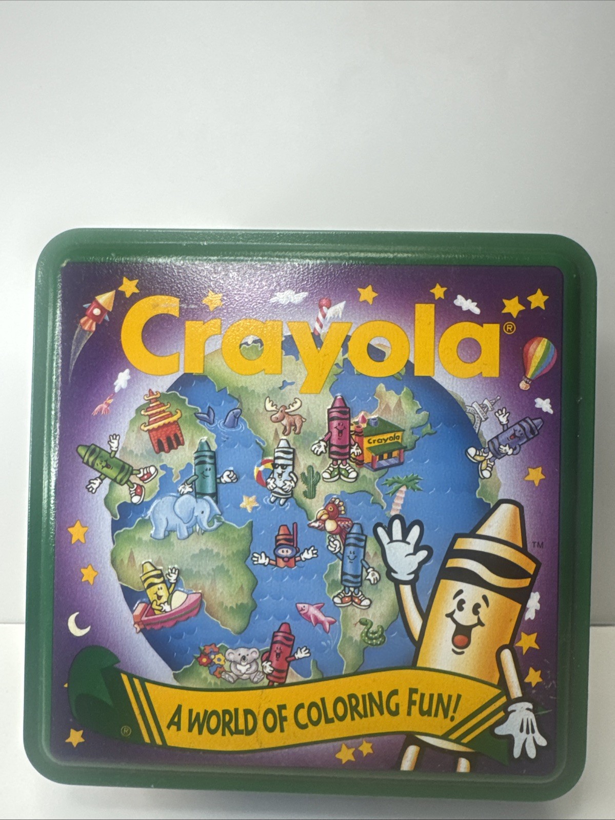 Vintage Crayola 1995 Metal Tin Barney & Smith With Crayons