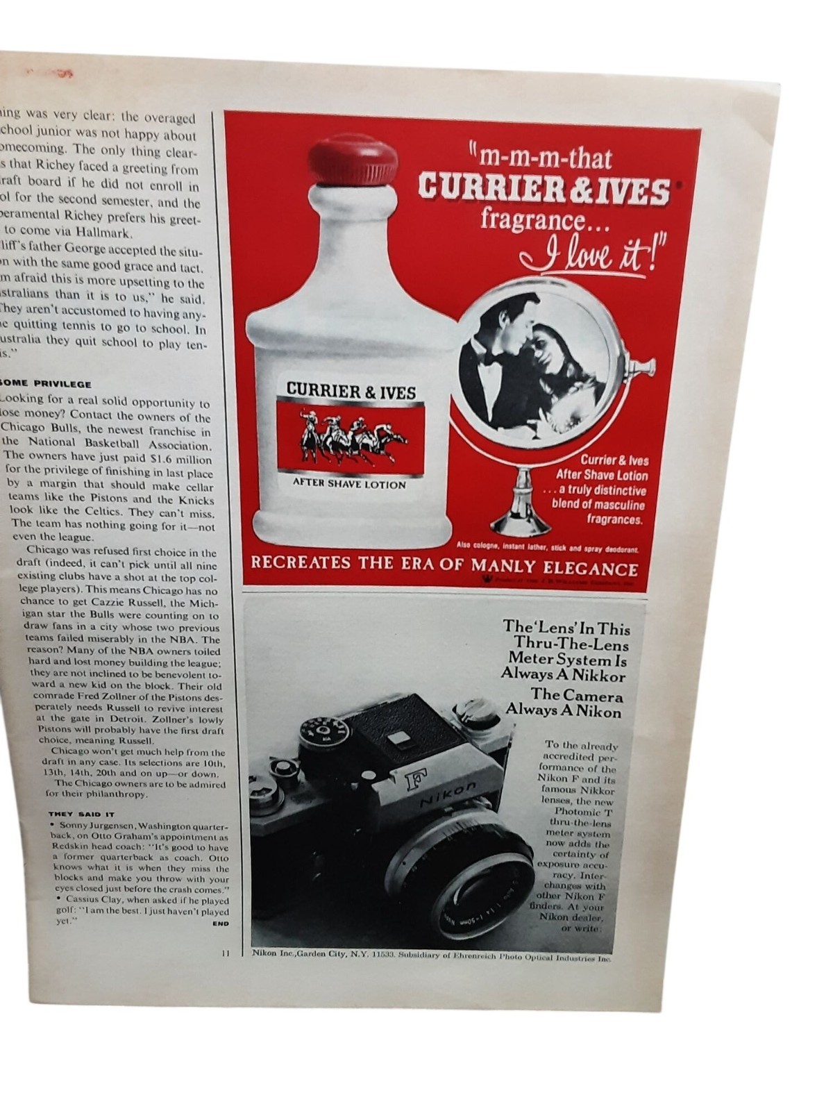 1966 Currier & Ives Aftershave Nikon F Camera Vintage Print Ads