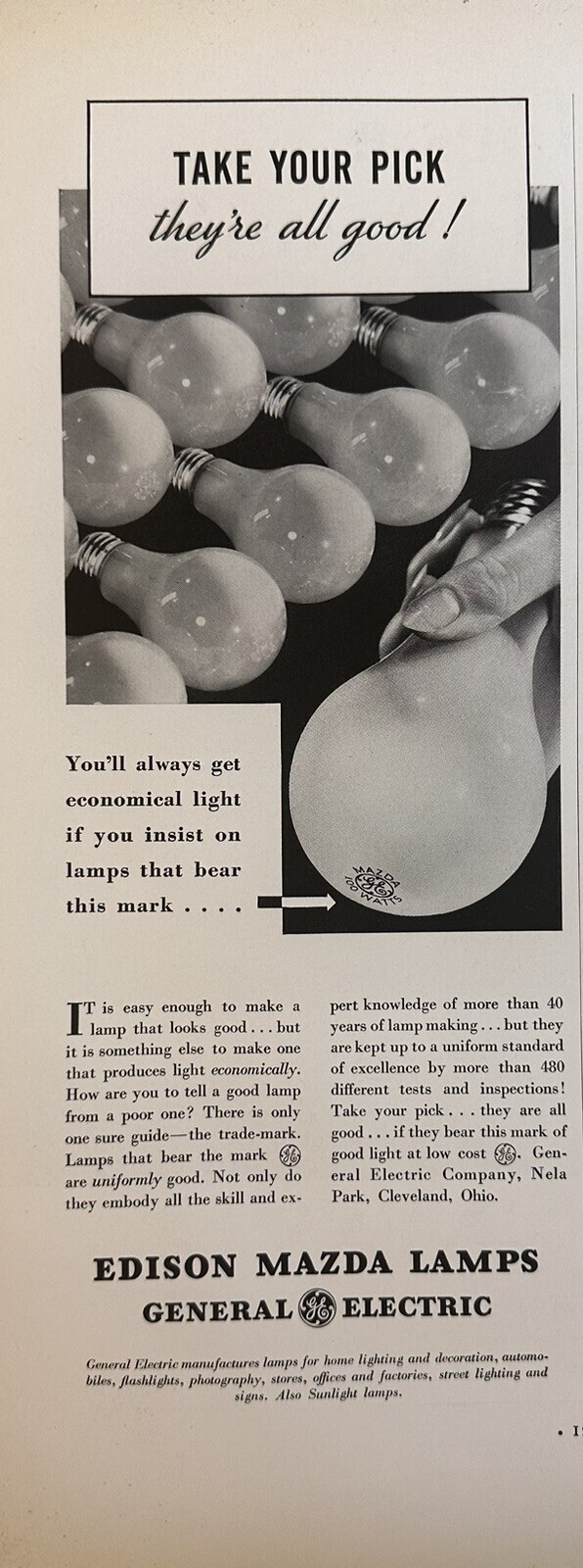 1934 Edison Mazda Lamps Vintage Print Ad, General Electric Advertisement GE