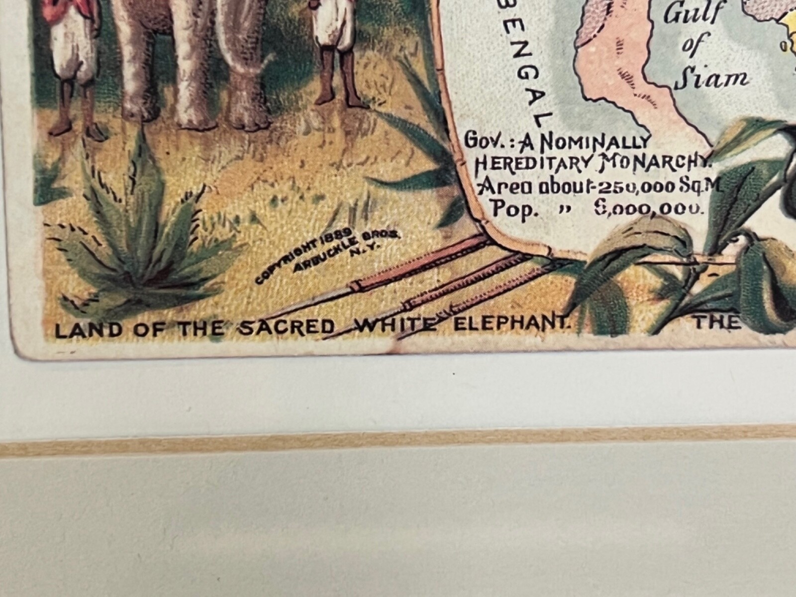 Antique “SIAM” Arbuckle Bros Miniature Map Colored Lithograph Framed