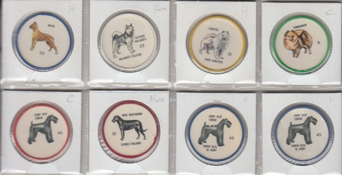 Hunter’s/ Humpty Dumpty – POTATO CHIP DOG COIN COLLECTION, 1960’s, 8 Coins, NICE