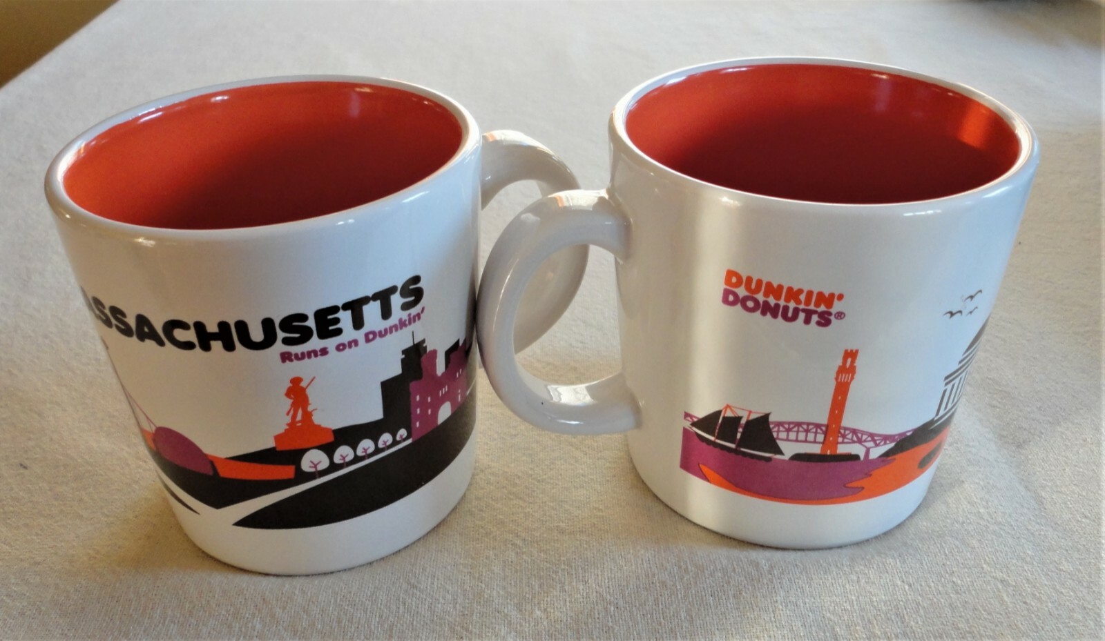 2 Dunkin Donuts 2012 Massachusetts Runs On Dunkin Destination Coffee Mug Orange
