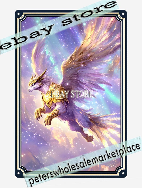 Ascended Gryphon Metal Tin Sign Celestial Winged Warrior metal wall plaque