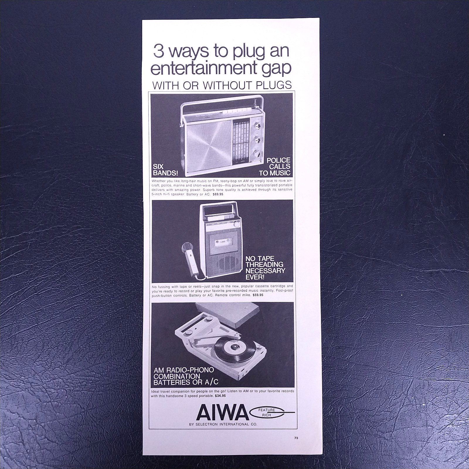 1968 Aiwa Radio Tape Recorder Record Player Vintage Print Ad Clipping – Advert