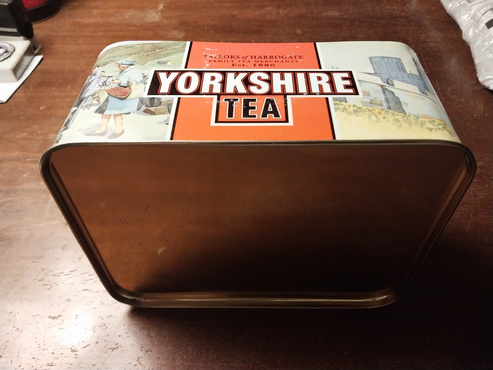 Vintage rare Taylors of Harrogate Yorkshire Tea Tin Caddy large colorful bright
