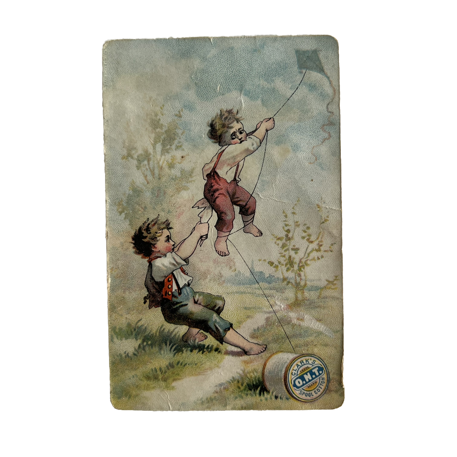 Victorian Advertising Trade Card Clark’s ONT Spool Cotton Two Boys Flying Kites
